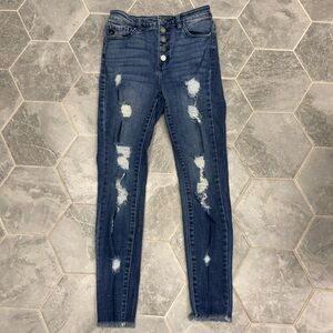 KanCan Dark Blue Distressed High-Rise Skinny Jeans size 5